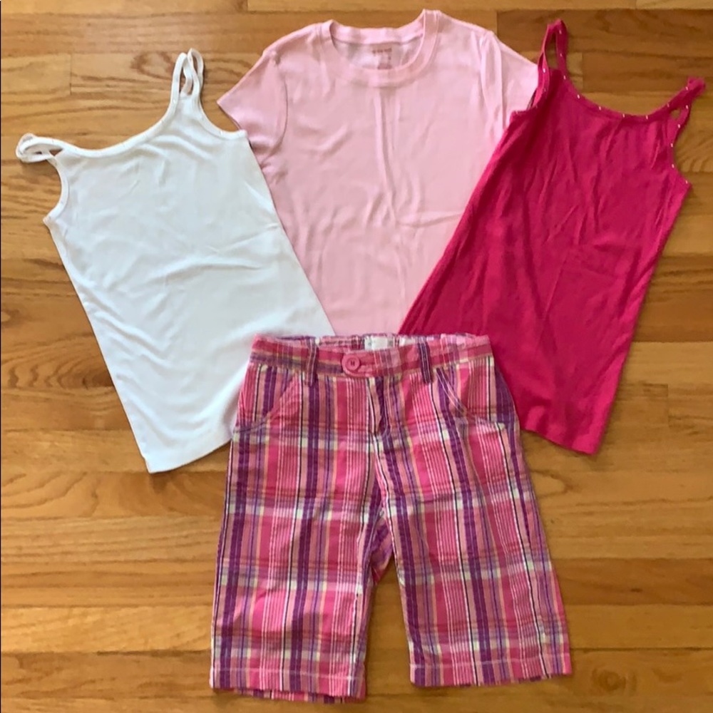 Old Navy shorts and three shirts, size large 10-12